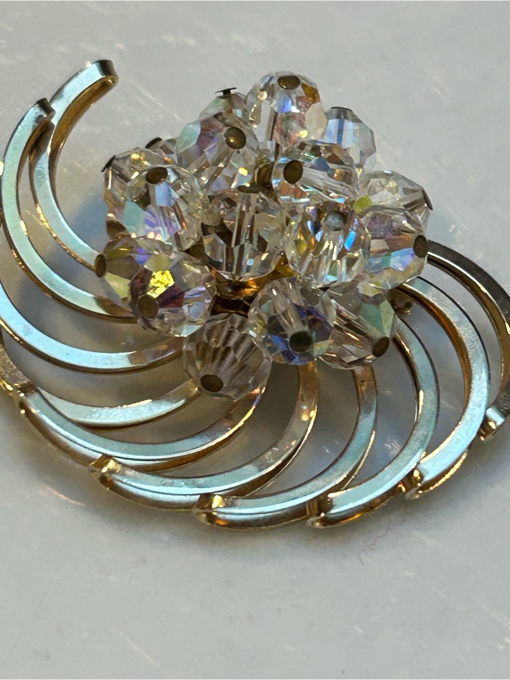 Vintage Crystal Cluster Brooch - Clear Aurora Borealis Sparkle